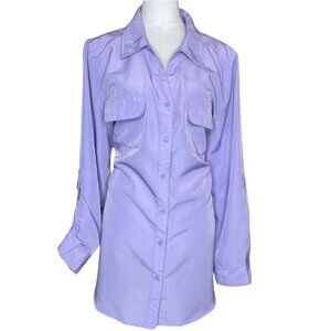 Denim & Co. Purple Roll Tab Sleeve Button Front Soft Utility Tunic Plus Size 2x